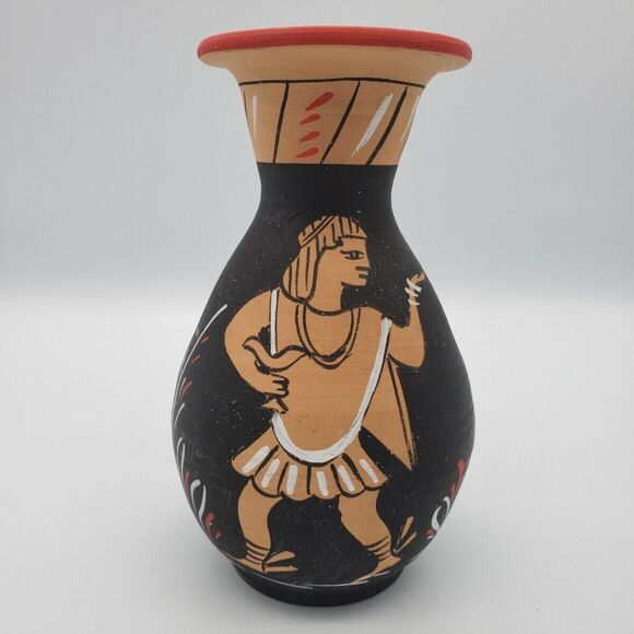 Fratelli Fanciullacci Painted Terracotta Vase Italy MCM RARE Find Egyptian Look - Picture 1 of 12